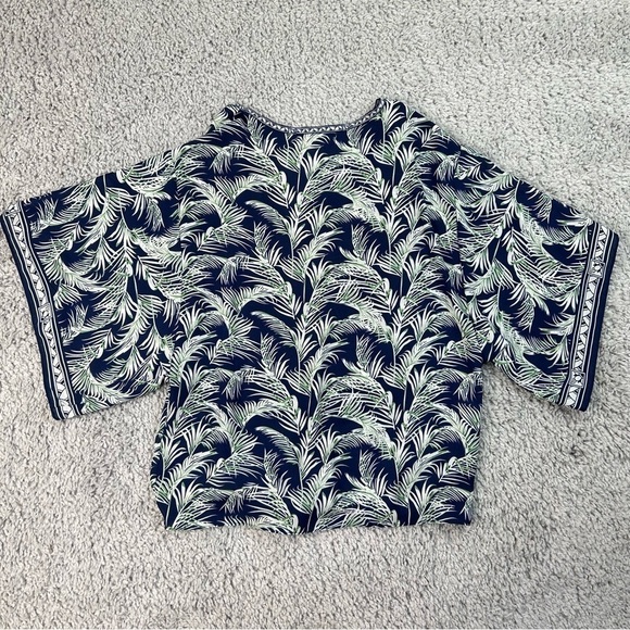Max Studio Top Womens Small Blouse Sheer Cropped Tie Front Lightweight Tropical - Picture 5 of 5